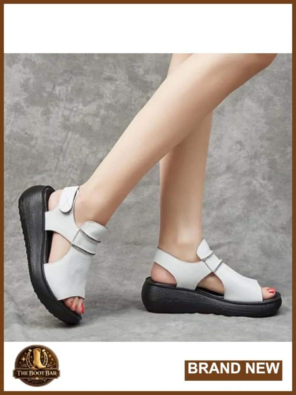 Women's Slingback Wedge Platform Sandals Cowhide Leather Casual Peep Toe Heeled